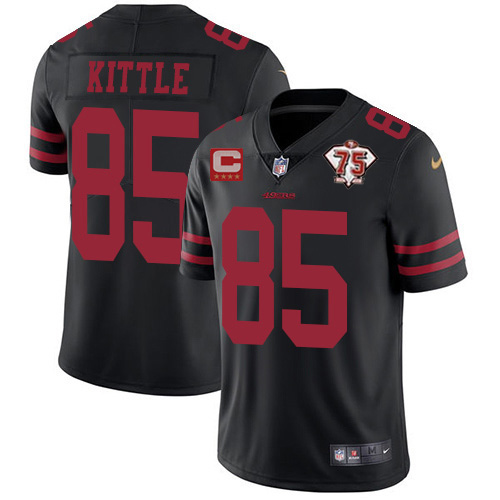 Men's Black San Francisco 49ers #85 George Kittle 2021 With C Patch 75th Anniversary Vapor Untouchable Limited Stitched Jersey